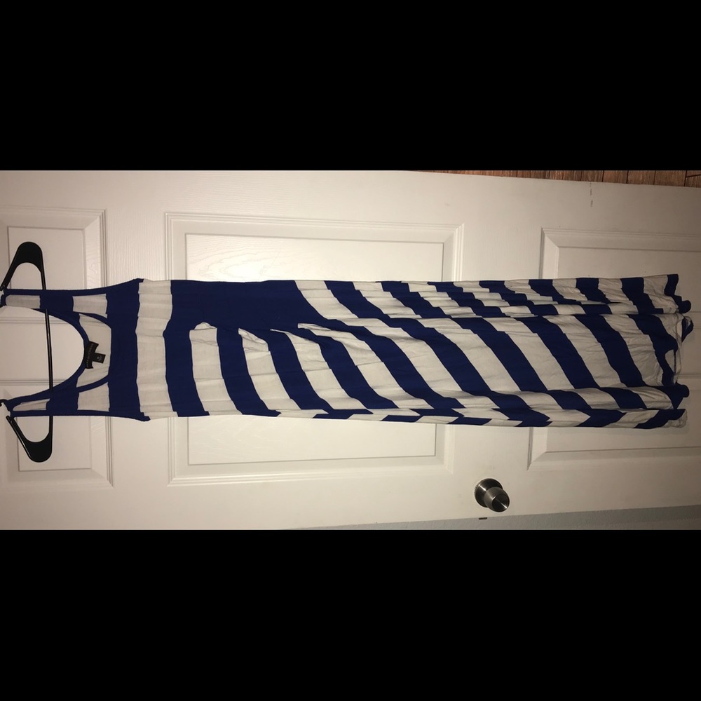 Maternity blue and white striped maxi dress